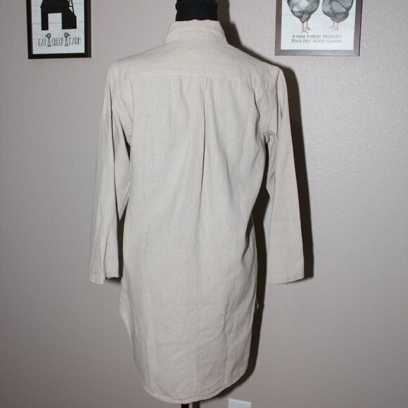 Dr. Flax Womens Linen Button Down Tunic with Pockets 3/4 Sleeve Size S/M Beige - Picture 3 of 9